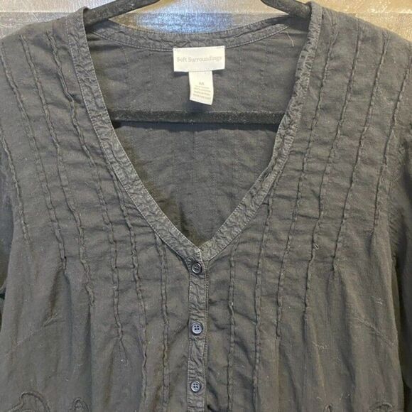 Soft Surroundings Plus Pleated Lace Trim Embroidered Cotton Tunic Size M - Picture 2 of 5